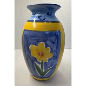 Vintage Hand Painted Ceramic Vase Flowers 8.5”
